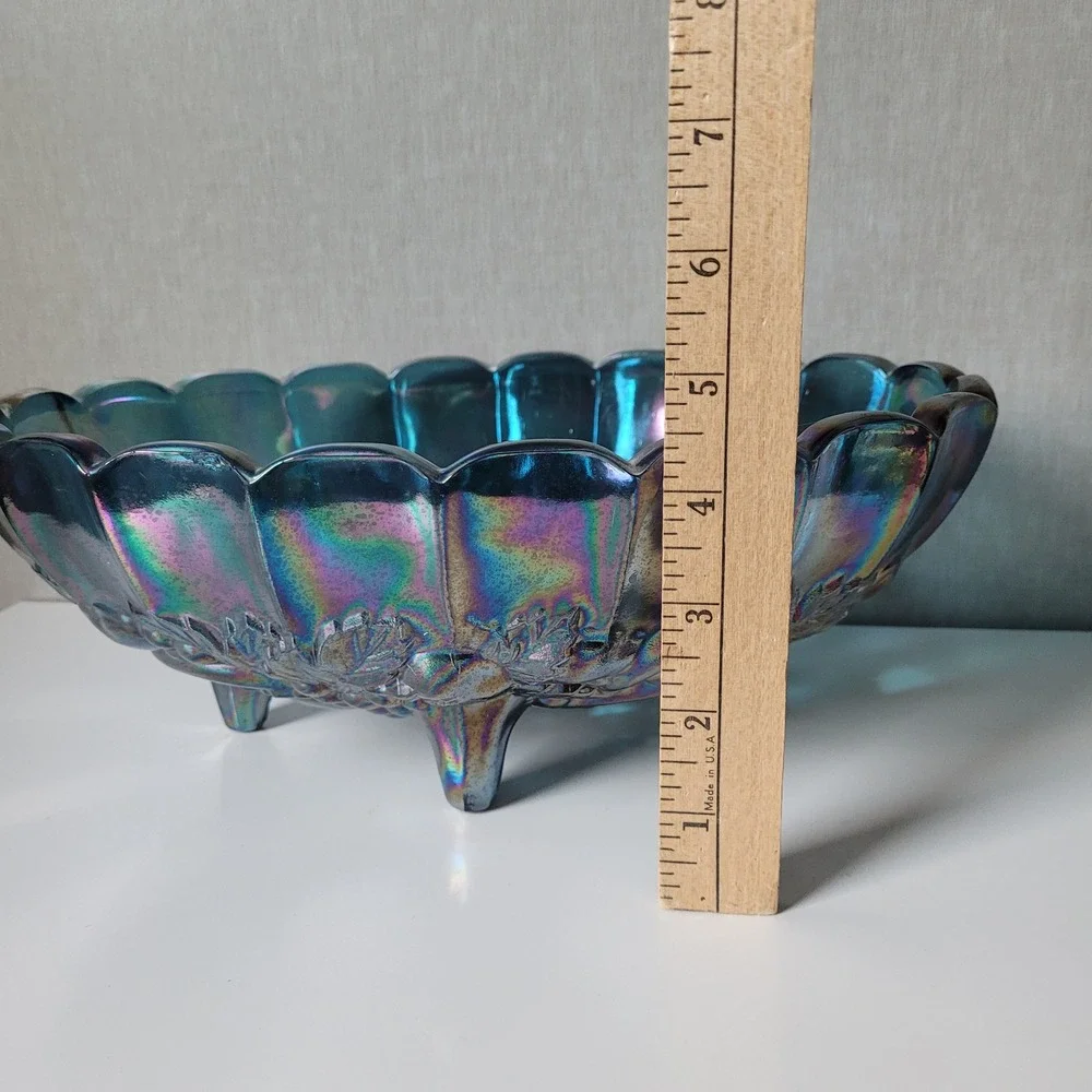 Indiana Large Glass Harvest Grape Bowl Unisex Blue Excellent Carnival Iridescent